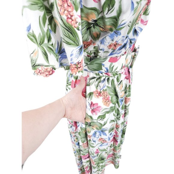 VTG 80s Carol Anderson Pink Blue Yellow Floral Button Front Midi Dress Size 12 - Picture 8 of 12